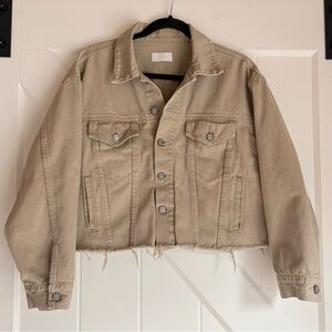 Boyish Harvey Cropped Denim Jacket Tan Beige Raw Hem Trucker Jacket Size M